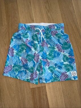 abercrombie kids Blue Green Purple Tropical Leaf Swim Shorts Sz 11/12